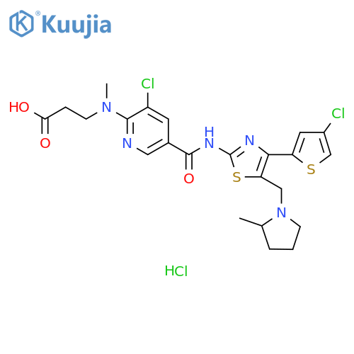 b-Alanine,N-[3-chloro-5-[[[4-(4-chloro-2-thienyl)-5-[(2-methyl-1-pyrrolidinyl)methyl]-2-thiazolyl]amino]carbonyl]-2-pyridinyl]-N-methyl-, monohydrochloride structure