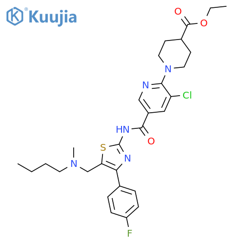 4-Piperidinecarboxylic acid, 1-[5-[[[5-[(butylmethylamino)methyl]-4-(4-fluorophenyl)-2-thiazolyl]amino]carbonyl]-3-chloro-2-pyridinyl]-, ethyl ester structure