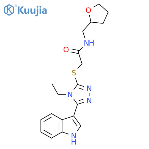 2-{4-ethyl-5-(1H-indol-3-yl)-4H-1,2,4-triazol-3-ylsulfanyl}-N-(oxolan-2-yl)methylacetamide structure