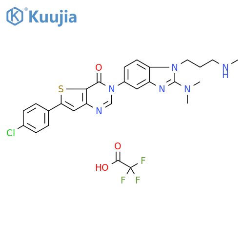 Thieno[3,2-d]pyrimidin-4(3H)-one,6-(4-chlorophenyl)-3-[2-(dimethylamino)-1-[3-(methylamino)propyl]-1H-benzimidazol-5-yl]-, mono(trifluoroacetate) structure
