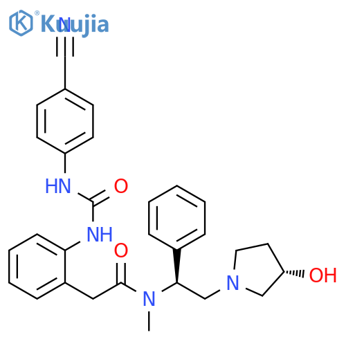 Benzeneacetamide, 2-[[[(4-cyanophenyl)amino]carbonyl]amino]-N-[(1S)-2-[(3S)-3-hydroxy-1-pyrrolidinyl]-1-phenylethyl]-N-methyl- structure