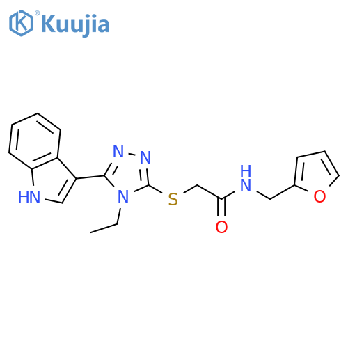 2-{4-ethyl-5-(1H-indol-3-yl)-4H-1,2,4-triazol-3-ylsulfanyl}-N-(furan-2-yl)methylacetamide structure