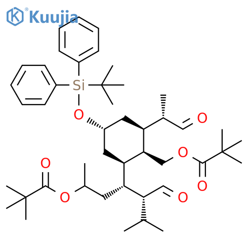 Propanoic acid, 2,2-dimethyl-,  (3R,4R)-3-[(1R,2S,3R,5S)-5-[[(1,1-dimethylethyl)diphenylsilyl]oxy]-2-[(2,  2-dimethyl-1-oxopropoxy)methyl]-3-[(1S)-1-methyl-2-oxoethyl]cyclohexyl  ]-4-formyl-1,5-dimethylhexyl ester structure
