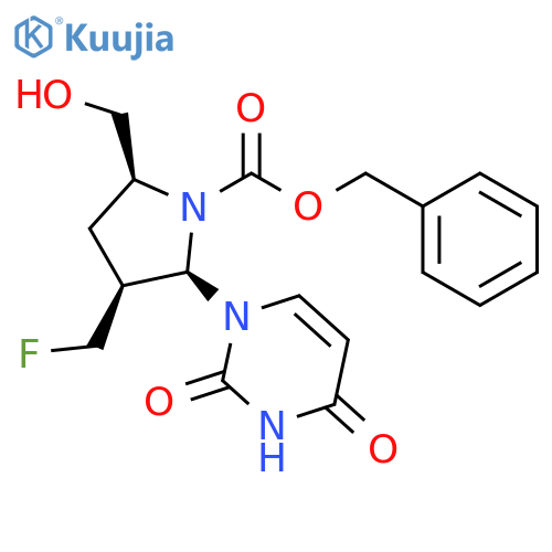 1-Pyrrolidinecarboxylic acid,2-(3,4-dihydro-2,4-dioxo-1(2H)-pyrimidinyl)-3-(fluoromethyl)-5-(hydroxymethyl)-, phenylmethyl ester, (2R,3S,5S)- structure