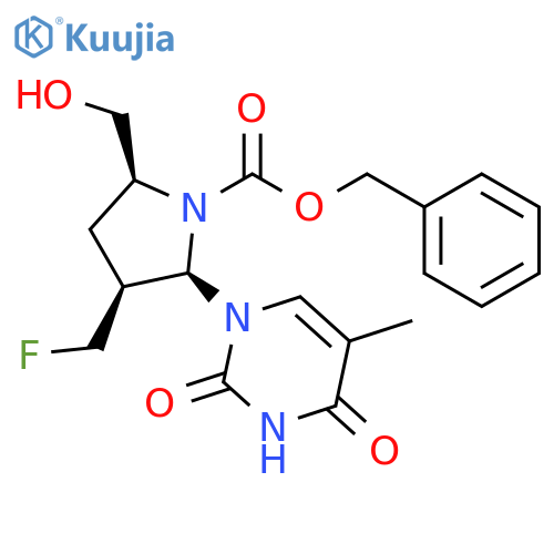 1-Pyrrolidinecarboxylic acid, 2-(3,4-dihydro-5-methyl-2,4-dioxo-1(2H)-pyrimidinyl)-3-(fluoromethyl)-5-(hydroxymethyl)-, phenylmethyl ester, (2R,3S,5S)- structure