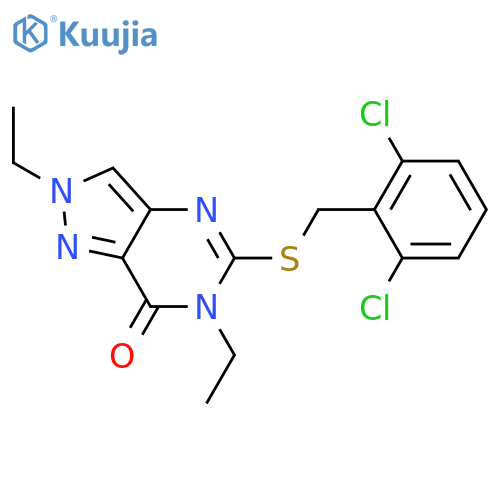 <br>5-(2,6-Dichloro-benzylsulfanyl)-2,6-diethyl-2,6-dihydro-pyrazolo[4,3-d]pyri midin-7-one structure