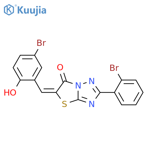 Thiazolo[3,2-b][1,2,4]triazol-6(5H)-one, 5-[(5-bromo-2-hydroxyphenyl)methylene]-2-(2-bromophenyl)-, (5E)- structure