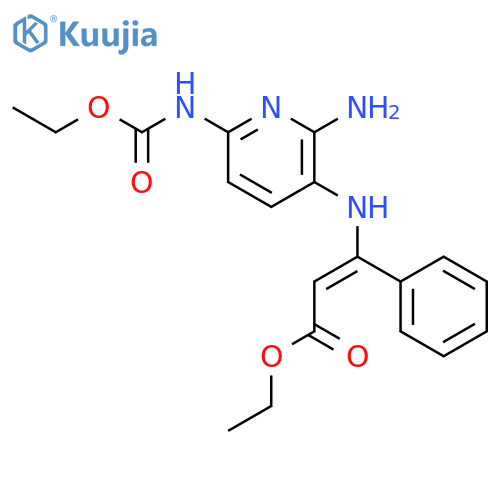 Ethyl 3-[[2-amino-6-(ethoxycarbonylamino)pyridin-3-yl]amino]-3-phenylprop-2-enoate structure