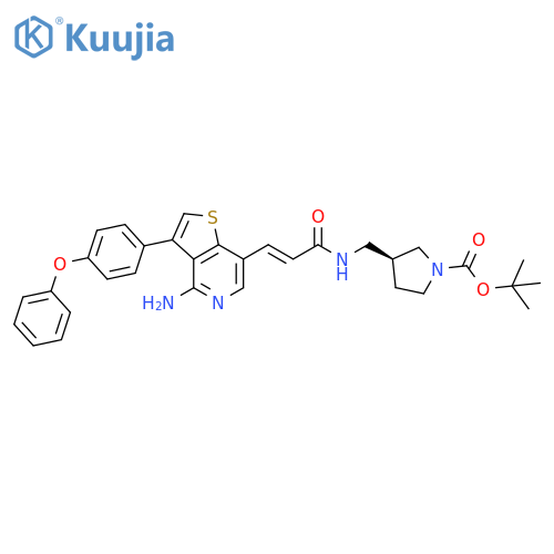 1-Pyrrolidinecarboxylic acid,3-[[[(2E)-3-[4-amino-3-(4-phenoxyphenyl)thieno[3,2-c]pyridin-7-yl]-1-oxo-2-propenyl]amino]methyl]-, 1,1-dimethylethyl ester, (3S)- structure