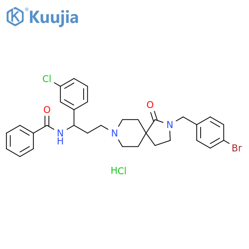 Benzamide, N-[3-[2-[(4-bromophenyl)methyl]-1-oxo-2,8-diazaspiro[4.5]dec-8-yl]-1-(3-chlorophenyl)propyl]-, hydrochloride (1:1) structure