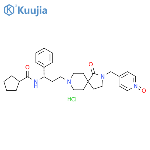 Cyclopentanecarboxamide, N-[(1S)-3-[2-[(1-oxido-4-pyridinyl)methyl]-1-oxo-2,8-diazaspiro[4.5]dec-8-yl]-1-phenylpropyl]-, hydrochloride (1:1) structure