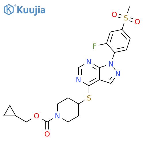 1-Piperidinecarboxylic acid,4-[[1-[2-fluoro-4-(methylsulfonyl)phenyl]-1H-pyrazolo[3,4-d]pyrimidin-4-yl]thio]-, cyclopropylmethyl ester structure