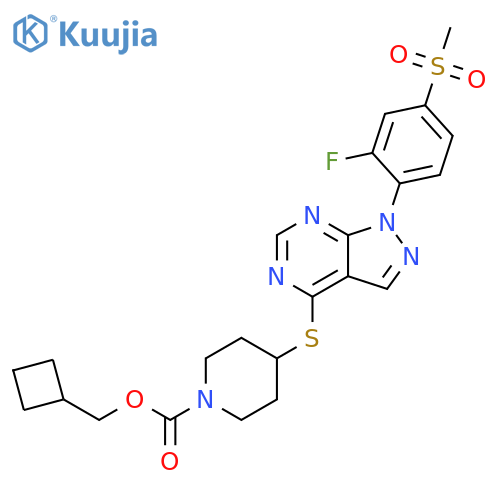 1-Piperidinecarboxylic acid,4-[[1-[2-fluoro-4-(methylsulfonyl)phenyl]-1H-pyrazolo[3,4-d]pyrimidin-4-yl]thio]-, cyclobutylmethyl ester structure
