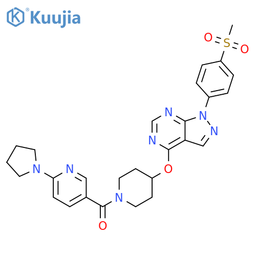 Methanone, [4-[[1-[4-(methylsulfonyl)phenyl]-1H-pyrazolo[3,4-d]pyrimidin-4-yl]oxy]-1-piperidinyl][6-(1-pyrrolidinyl)-3-pyridinyl]- structure