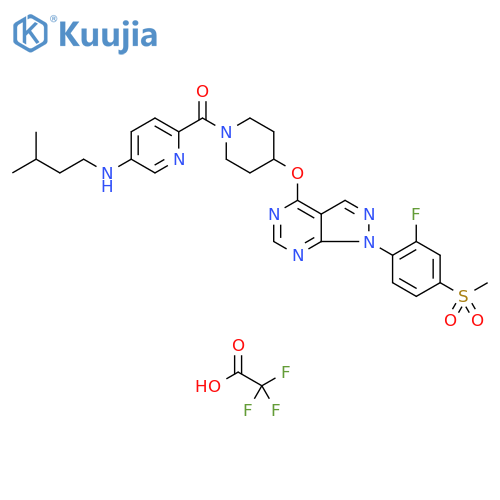 Methanone, [4-[[1-[2-fluoro-4-(methylsulfonyl)phenyl]-1H-pyrazolo[3,4-d]pyrimidin-4-yl]oxy]-1-piperidinyl][5-[(3-methylbutyl)amino]-2-pyridinyl]-, 2,2,2-trifluoroacetate (1:) structure