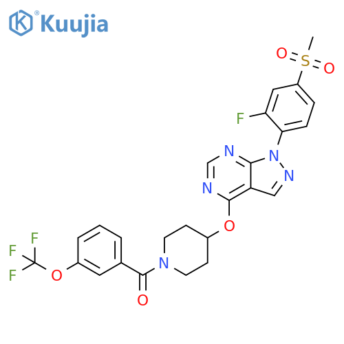 Methanone, [4-[[1-[2-fluoro-4-(methylsulfonyl)phenyl]-1H-pyrazolo[3,4-d]pyrimidin-4-yl]oxy]-1-piperidinyl][3-(trifluoromethoxy)phenyl]- structure