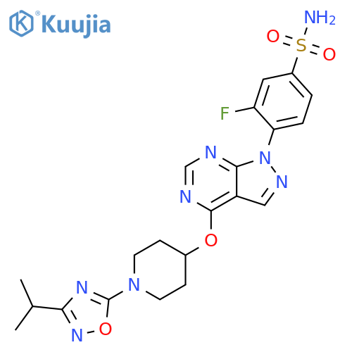 Benzenesulfonamide,3-fluoro-4-[4-[[1-[3-(1-methylethyl)-1,2,4-oxadiazol-5-yl]-4-piperidinyl]oxy]-1H-pyrazolo[3,4-d]pyrimidin-1-yl]- structure
