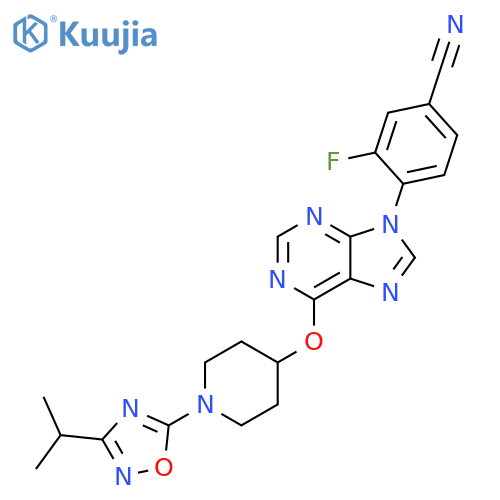 Benzonitrile, 3-fluoro-4-[6-[[1-[3-(1-methylethyl)-1,2,4-oxadiazol-5-yl]-4-piperidinyl]oxy]-9H-purin-9-yl]- structure
