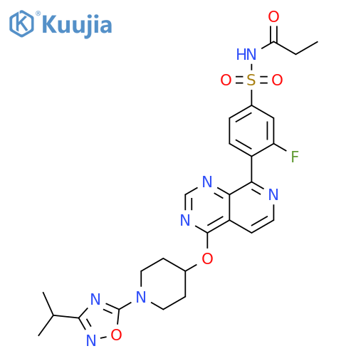 Propanamide, N-[[3-fluoro-4-[4-[[1-[3-(1-methylethyl)-1,2,4-oxadiazol-5-yl]-4-piperidinyl]oxy]pyrido[3,4-d]pyrimidin-8-yl]phenyl]sulfonyl]- structure