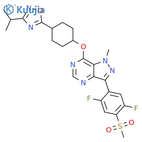 1H-Pyrazolo[4,3-d]pyrimidine,3-[2,5-difluoro-4-(methylsulfonyl)phenyl]-1-methyl-7-[[4-[3-(1-methylethyl)-1,2,4-oxadiazol-5-yl]cyclohexyl]oxy]- structure
