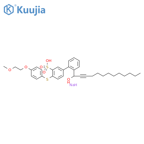 [1,1'-Biphenyl]-3-sulfonic acid, 2'-(1-hydroxy-2-tridecyn-1-yl)-4-[[4-(2-methoxyethoxy)phenyl]thio]-, sodium salt (1:1) structure