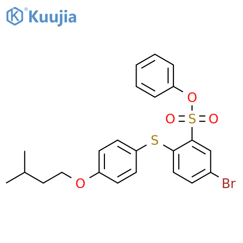 Benzenesulfonic acid, 5-bromo-2-[[4-(3-methylbutoxy)phenyl]thio]-, phenyl ester structure