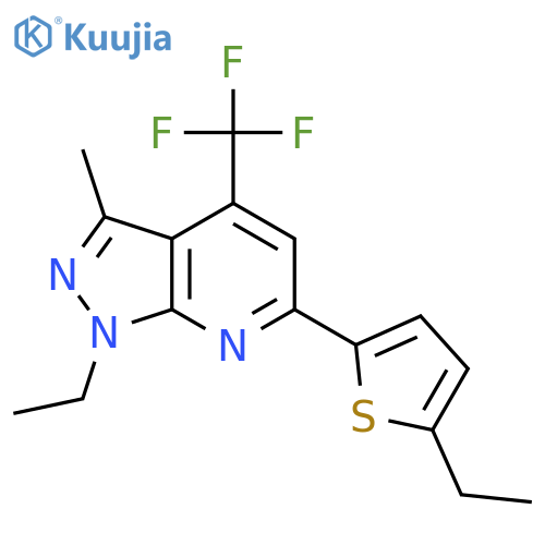 <br>1-Ethyl-6-(5-ethyl-thiophen-2-yl)-3-methyl-4-trifluoromethyl-1H-pyrazolo[3, 4-b]pyridine structure