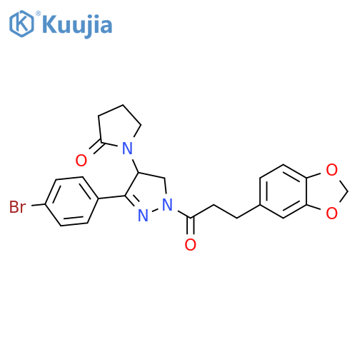2-Pyrrolidinone, 1-[1-[3-(1,3-benzodioxol-5-yl)-1-oxopropyl]-3-(4-bromophenyl)-4,5-dihydro-1H-pyrazol-4-yl]- structure