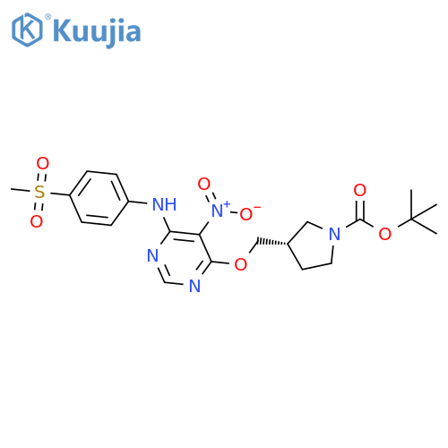 1-Pyrrolidinecarboxylic acid, 3-[[[6-[[4-(methylsulfonyl)phenyl]amino]-5-nitro-4-pyrimidinyl]oxy]methyl]-, 1,1-dimethylethyl ester, (3S)- structure