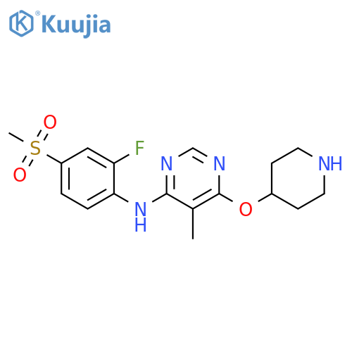 4-Pyrimidinamine,N-[2-fluoro-4-(methylsulfonyl)phenyl]-5-methyl-6-(4-piperidinyloxy)- structure