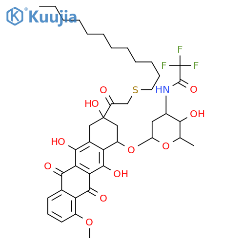 3-[(dodecylsulfanyl)acetyl]-3,5,12-trihydroxy-10-methoxy-6,11-dioxo-1,2,3,4,6,11-hexahydrotetracen-1-yl 2,3,6-trideoxy-3-[(trifluoroacetyl)amino]hexopyranoside structure