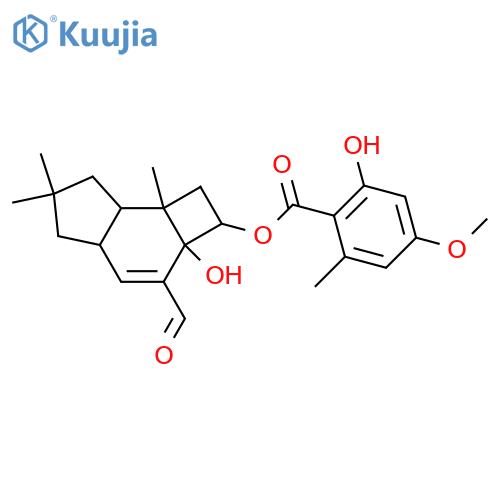 Benzoic acid,2-hydroxy-4-methoxy-6-methyl-,(2R,2aS,4aS,7aS,7bR)-3-formyl-2,2a,4a,5,6,7,7a,7b-octahydro-2a-hydroxy-6,6,7b-trimethyl-1H-cyclobut[e]inden-2-ylester structure