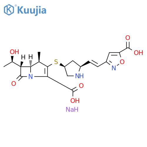 1-Azabicyclo[3.2.0]hept-2-ene-2-carboxylic acid, 3-[[(3S,5S)-5-[(1E)-2-(5-carboxy-3-isoxazolyl)ethenyl]-3-pyrrolidinyl]thio]-6-[(1R)-1-hydroxyethyl]-4-methyl-7-oxo-, sodium salt (1:1), (4R,5S,6S)- structure