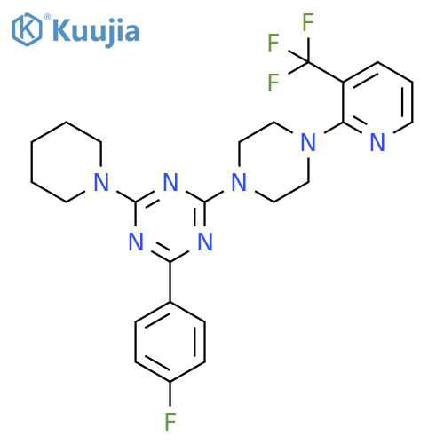 1,3,5-Triazine, 2-(4-fluorophenyl)-4-(1-piperidinyl)-6-[4-[3-(trifluoromethyl)-2-pyridinyl]-1-piperazinyl]- structure