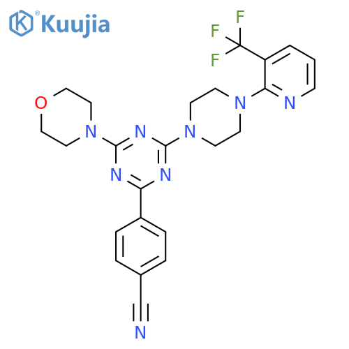 Benzonitrile, 4-[4-(4-morpholinyl)-6-[4-[3-(trifluoromethyl)-2-pyridinyl]-1-piperazinyl]-1,3,5-triazin-2-yl]- structure