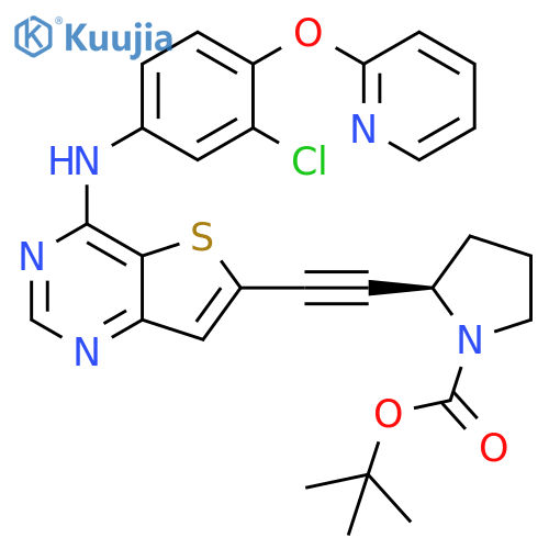 1-Pyrrolidinecarboxylic acid, 2-[2-[4-[[3-chloro-4-(2-pyridinyloxy)phenyl]amino]thieno[3,2-d]pyrimidin-6-yl]ethynyl]-, 1,1-dimethylethyl ester, (2R)- structure
