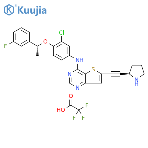 Thieno[3,2-d]pyrimidin-4-amine, N-[3-chloro-4-[(1R)-1-(3-fluorophenyl)ethoxy]phenyl]-6-[2-(2R)-2-pyrrolidinylethynyl]-, 2,2,2-trifluoroacetate (1:) structure