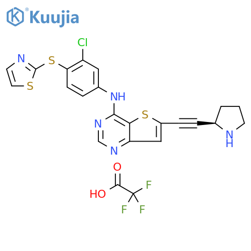 Thieno[3,2-d]pyrimidin-4-amine, N-[3-chloro-4-(2-thiazolylthio)phenyl]-6-[2-(2R)-2-pyrrolidinylethynyl]-, 2,2,2-trifluoroacetate (1:) structure