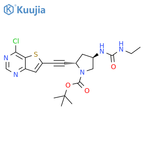 1-Pyrrolidinecarboxylic acid, 2-[2-(4-chlorothieno[3,2-d]pyrimidin-6-yl)ethynyl]-4-[[(ethylamino)carbonyl]amino]-, 1,1-dimethylethyl ester, (2S,4R)- structure