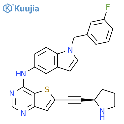 Thieno[3,2-d]pyrimidin-4-amine, N-[1-[(3-fluorophenyl)methyl]-1H-indol-5-yl]-6-[2-(2R)-2-pyrrolidinylethynyl]- structure