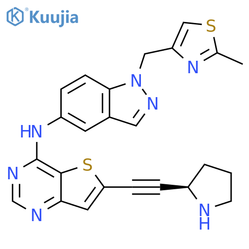 Thieno[3,2-d]pyrimidin-4-amine, N-[1-[(2-methyl-4-thiazolyl)methyl]-1H-indazol-5-yl]-6-[2-(2R)-2-pyrrolidinylethynyl]- structure