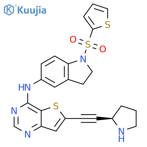 1H-Indol-5-amine,2,3-dihydro-N-[6-[(2R)-2-pyrrolidinylethynyl]thieno[3,2-d]pyrimidin-4-yl]-1-(2-thienylsulfonyl)- structure
