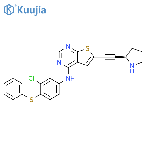 Thieno[2,3-d]pyrimidin-4-amine, N-[3-chloro-4-(phenylthio)phenyl]-6-[2-(2R)-2-pyrrolidinylethynyl]- structure