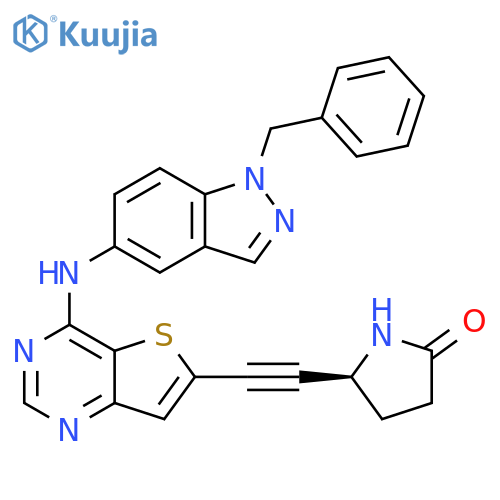 2-Pyrrolidinone,5-[[4-[[1-(phenylmethyl)-1H-indazol-5-yl]amino]thieno[3,2-d]pyrimidin-6-yl]ethynyl]-, (5S)- structure