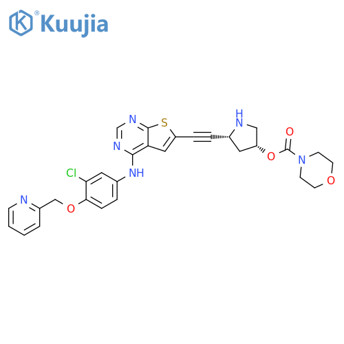 4-Morpholinecarboxylic acid,(3R,5R)-5-[[4-[[3-chloro-4-(2-pyridinylmethoxy)phenyl]amino]thieno[2,3-d]pyrimidin-6-yl]ethynyl]-3-pyrrolidinyl ester structure
