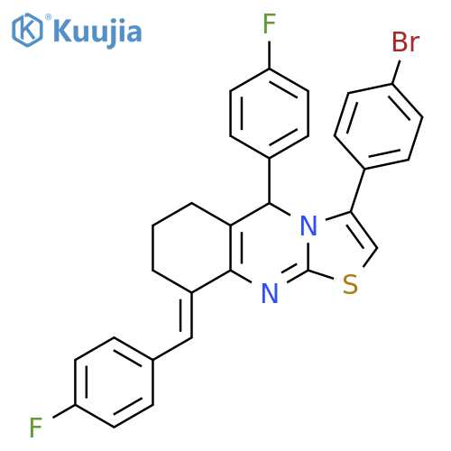 (9E)-3-(4-bromophenyl)-5-(4-fluorophenyl)-9-[(4-fluorophenyl)methylidene]-5,6,7,8-tetrahydro-[1,3]thiazolo[2,3-b]quinazoline structure