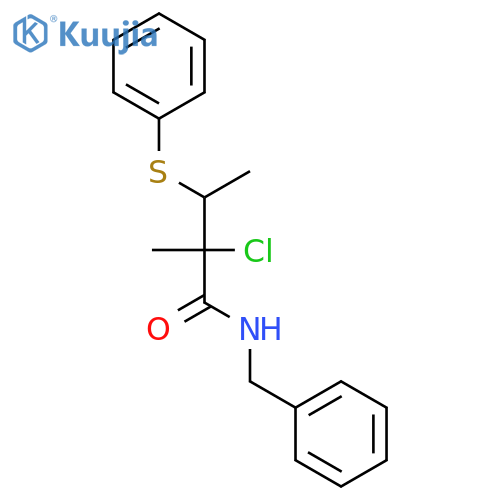 Butanamide, 2-chloro-2-methyl-N-(phenylmethyl)-3-(phenylthio)- structure