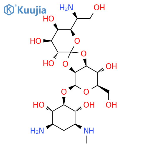 (3'R,3aS,4S,4'S,5'R,6R,6'R,7R,7aS)-4-{[(1R,2S,3R,5S,6R)-3-amino-2,6-dihydroxy-5-(methylamino)cyclohexyl]oxy}-6'-[(1S)-1-amino-2-hydroxyethyl]-6-(hydroxymethyl)octahydro-4H-spiro[1,3-dioxolo[4,5-c]pyran-2,2'-pyran]-3',4',5',7-tetrol (non-preferred name) structure