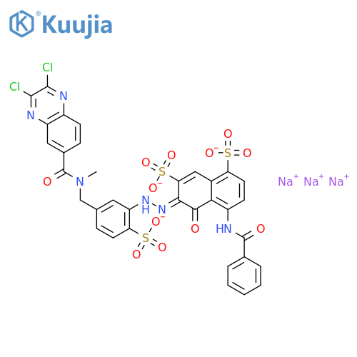 1,7-Naphthalenedisulfonicacid,4-(benzoylamino)-6-[2-[5-[[[(2,3-dichloro-6-quinoxalinyl)carbonyl]methylamino]methyl]-2-sulfophenyl]diazenyl]-5-hydroxy-,sodium salt (1:3) structure