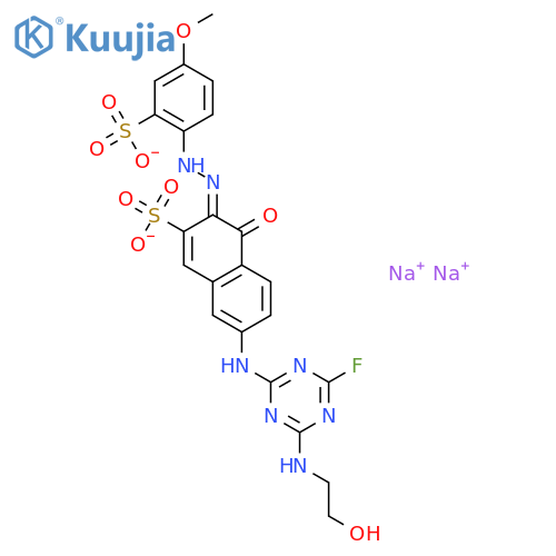 2-Naphthalenesulfonicacid,7-[[4-fluoro-6-[(2-hydroxyethyl)amino]-1,3,5-triazin-2-yl]amino]-4-hydroxy-3-[2-(4-methoxy-2-sulfophenyl)diazenyl]-,sodium salt (1:?) structure